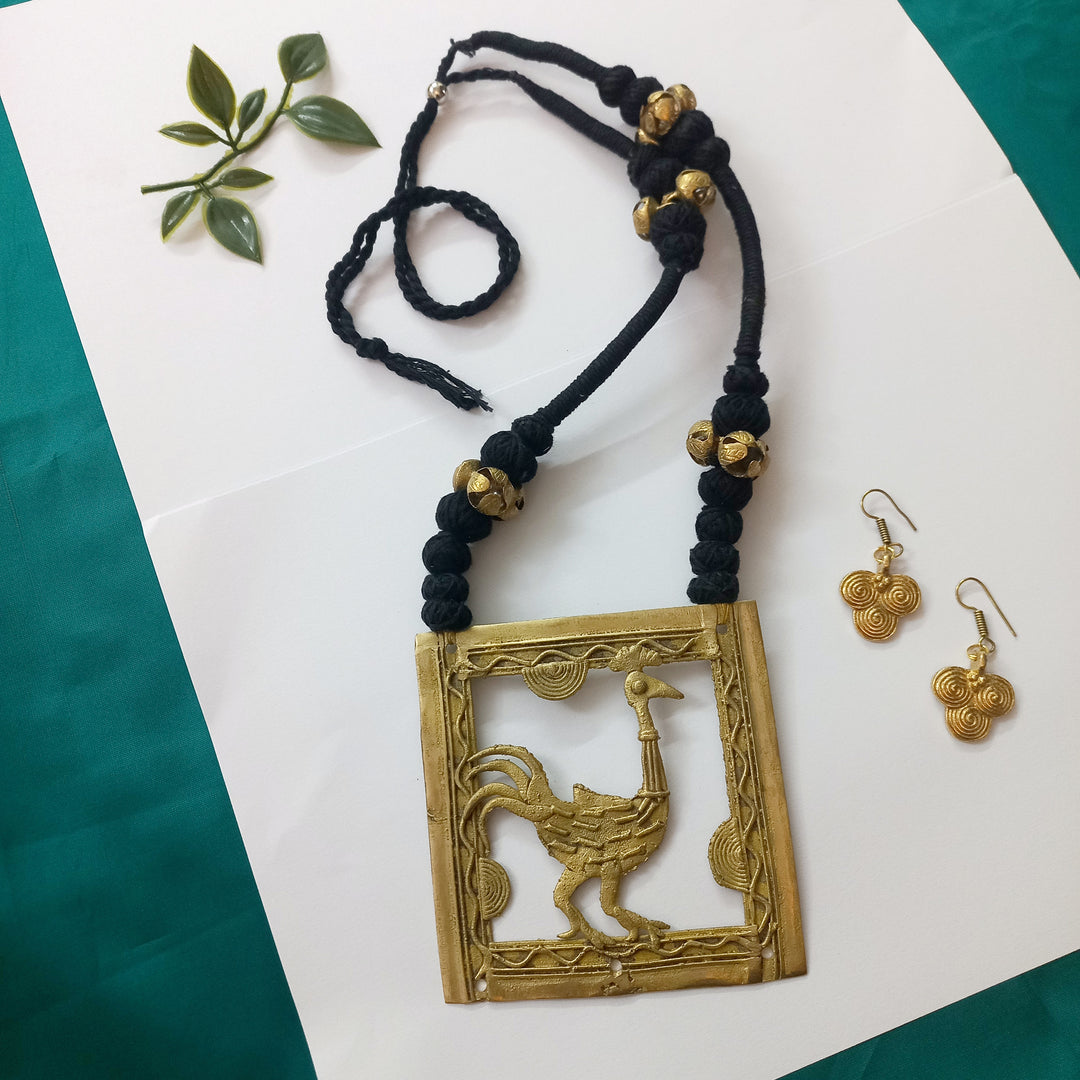 Ekani Chakor Pakhi Dokra Ghungroo Brass Necklace Set