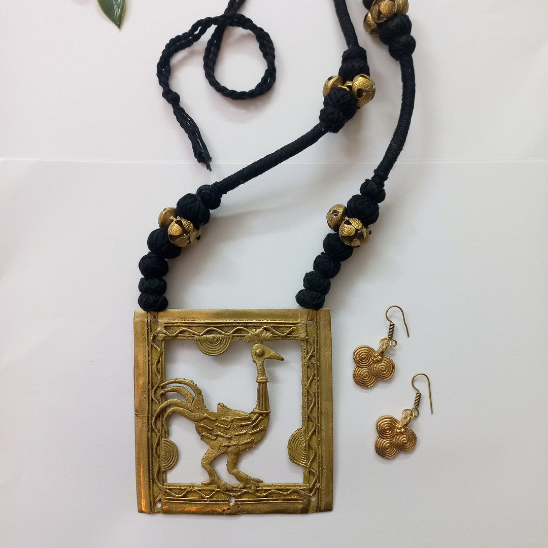 Ekani Chakor Pakhi Dokra Ghungroo Brass Necklace Set
