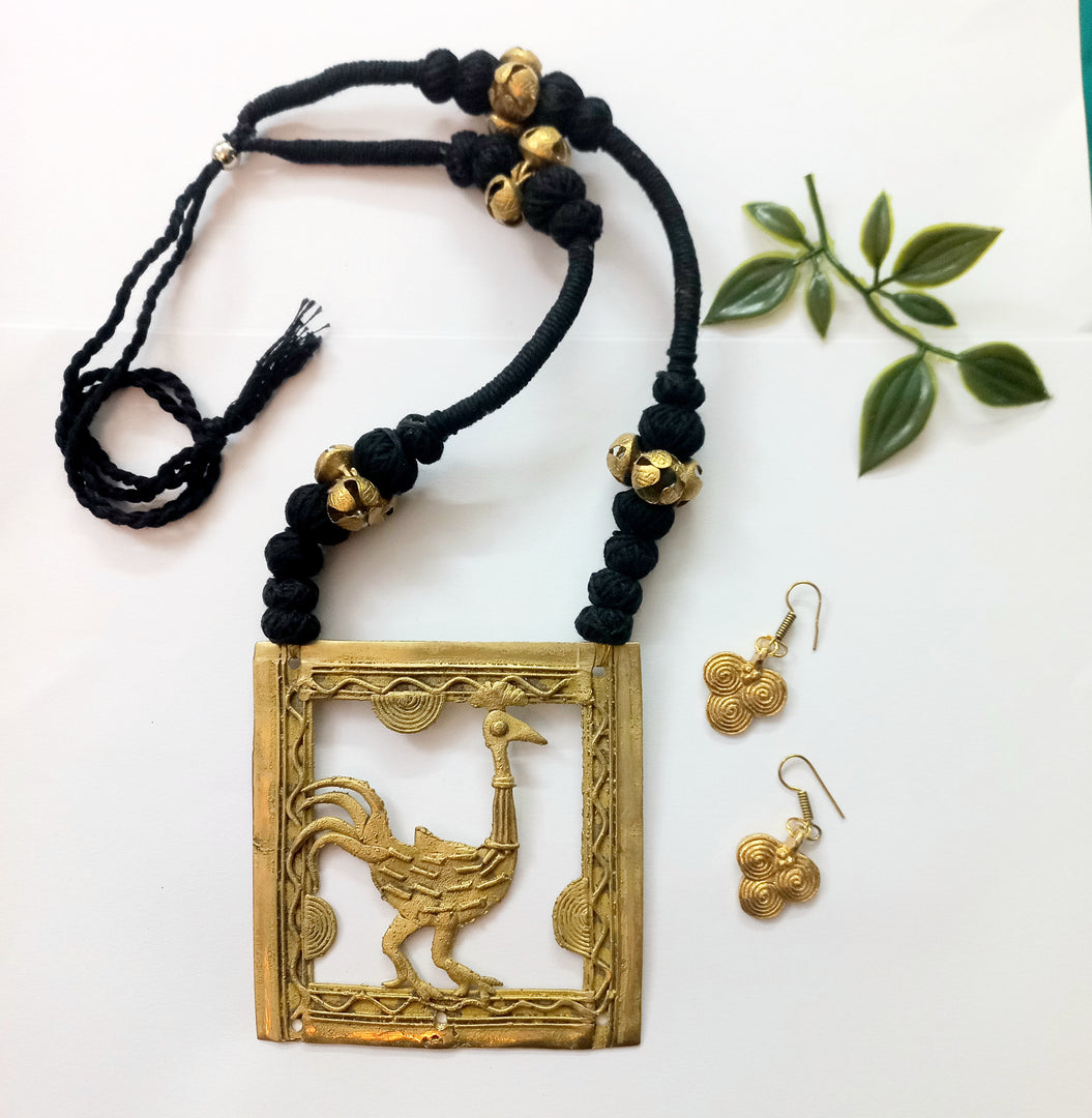 Ekani Chakor Pakhi Dokra Ghungroo Brass Necklace Set