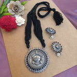 Load image into Gallery viewer, Ekani Durga Brass Silver Blue White Zircon Pearl Black Thread Tarsel Necklace Set

