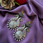 Load image into Gallery viewer, Ekani Sapna Yellow &amp; Green Brass Alloy Silver Pearl And Monalisa Stone Big Earrings
