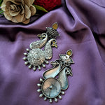 Load image into Gallery viewer, Ekani Sapna Yellow &amp; Green Brass Alloy Silver Pearl And Monalisa Stone Big Earrings

