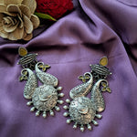 Load image into Gallery viewer, Ekani Sapna Yellow &amp; Green Brass Alloy Silver Pearl And Monalisa Stone Big Earrings
