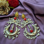 Load image into Gallery viewer, Ekani Kriti 92.5 Silver Kundan Jadau Brass Made Electro Silver Plated Big Bold Statement Earrings
