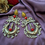 Load image into Gallery viewer, Ekani Kriti 92.5 Silver Kundan Jadau Brass Made Electro Silver Plated Big Bold Statement Earrings
