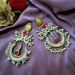 Load image into Gallery viewer, Ekani Kriti 92.5 Silver Kundan Jadau Brass Made Electro Silver Plated Big Bold Statement Earrings

