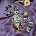 Load image into Gallery viewer, Ekani Arundhati Brass Silver Red/yellow Beads Necklace With Earrings
