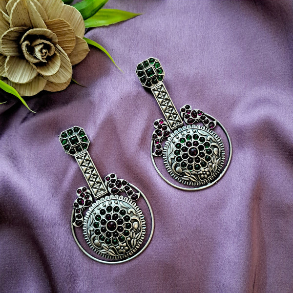 Ekani Sheena Brass Alloy Silver Stone Earrings For Women
