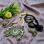 Load image into Gallery viewer, Ekani Geeta Silver Moti Mala Stone Necklace With Jhumka Earrings
