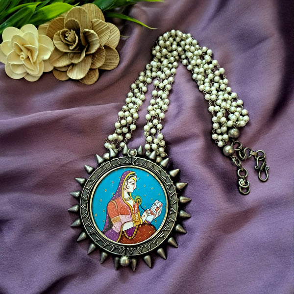 Ekani Meera Brass Handpainted Pearl Chain Necklace