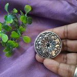 Load image into Gallery viewer, Ekani Aruna Brass Silver Black Stone Adjustable Finger Ring
