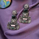 Load image into Gallery viewer, Ekani Hima Alloy Silver Peacock Meenakari Handpainted Earrings
