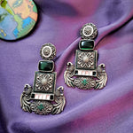 Load image into Gallery viewer, Ekani Hima Alloy Silver Peacock Meenakari Handpainted Earrings
