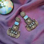 Load image into Gallery viewer, Ekani Shima Alloy Silver Peacock Meenakari Handpainted Earrings
