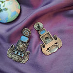 Load image into Gallery viewer, Ekani Shima Alloy Silver Peacock Meenakari Handpainted Earrings
