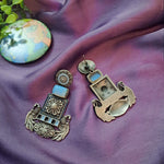 Load image into Gallery viewer, Ekani Shima Alloy Silver Peacock Meenakari Handpainted Earrings
