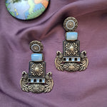 Load image into Gallery viewer, Ekani Shima Alloy Silver Peacock Meenakari Handpainted Earrings
