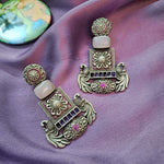 Load image into Gallery viewer, Ekani Rhima Alloy Silver Peacock Meenakari Handpainted Earrings
