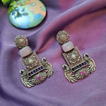 Load image into Gallery viewer, Ekani Rhima Alloy Silver Peacock Meenakari Handpainted Earrings
