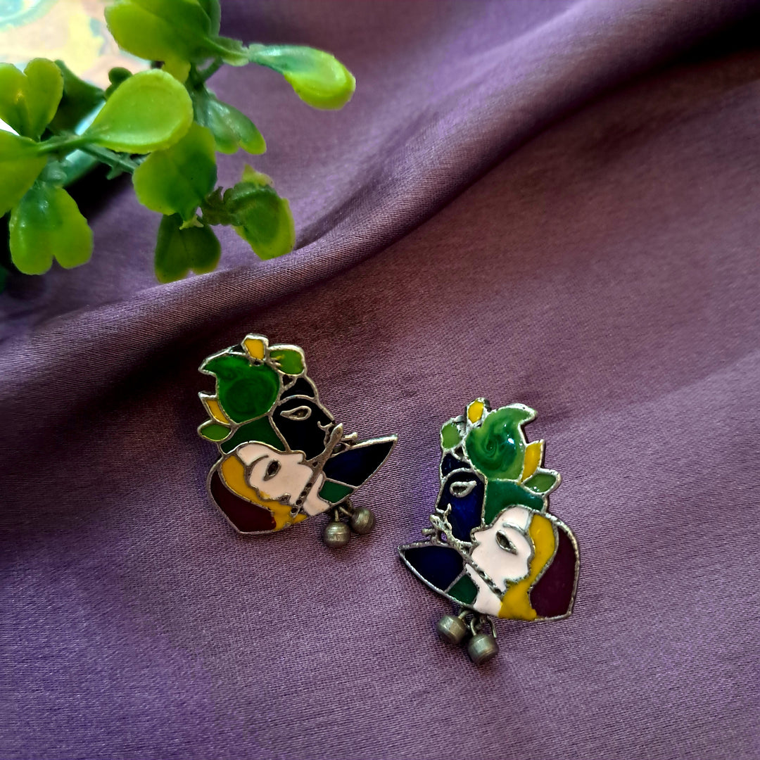 Ekani Krishna-Radha Silver Enamel Meenakari Stud Earrings