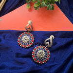 Load image into Gallery viewer, Ekani Sunehri Blue Red Stones Silver Replica Earrings
