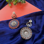 Load image into Gallery viewer, Ekani Sunehri Blue Red Stones Silver Replica Earrings
