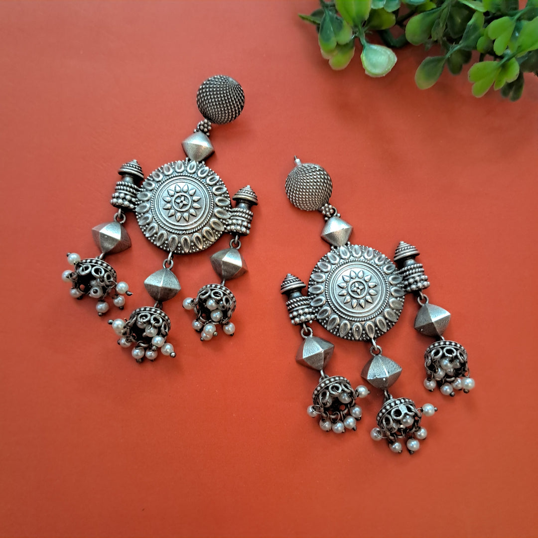 Ekani Osha Brass Silver Replica Jhumki Dangler Earrings