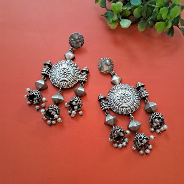 Ekani Osha Brass Silver Replica Jhumki Dangler Earrings