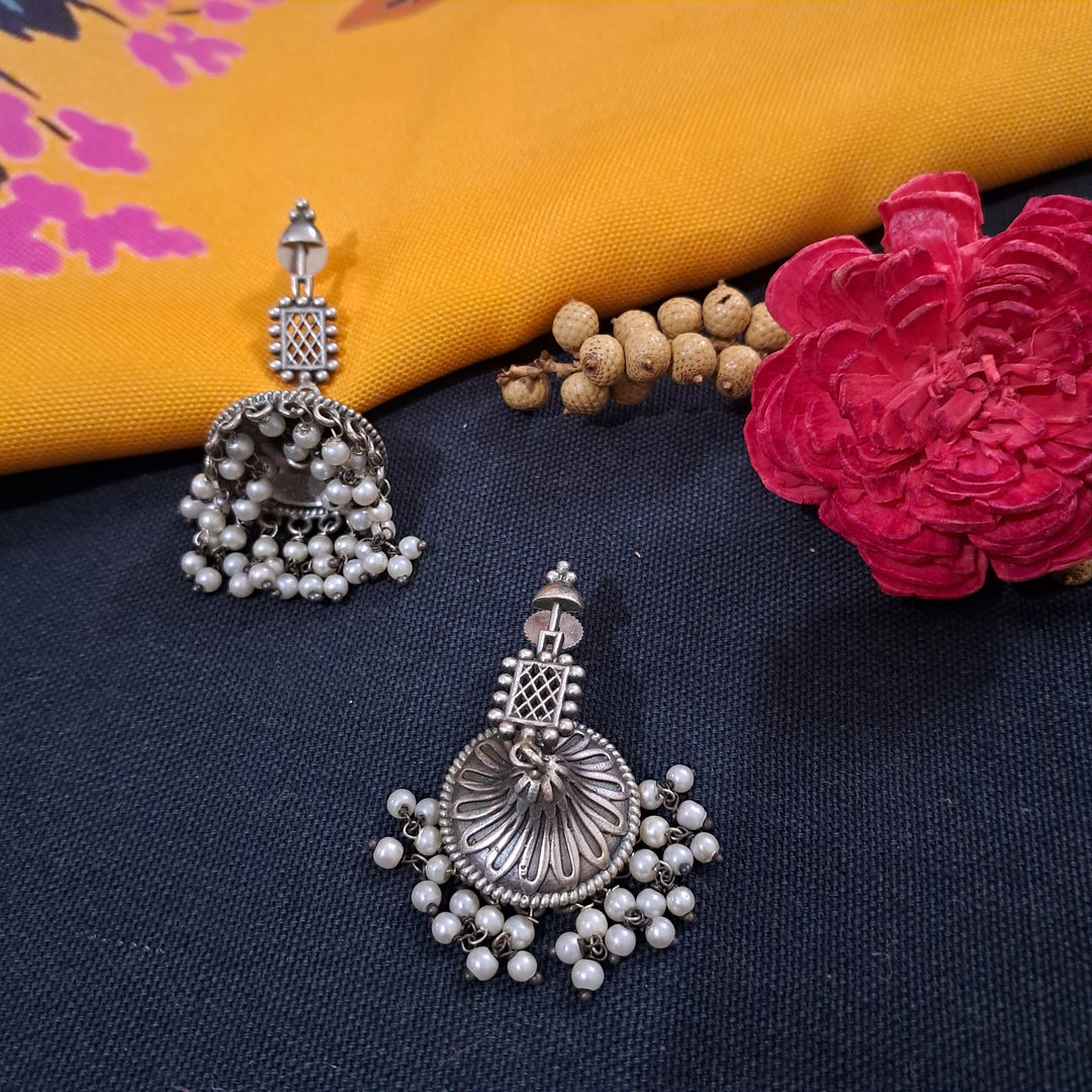 Ekani Rumki Tribal Silver Tone Brass Jhumki Earrings