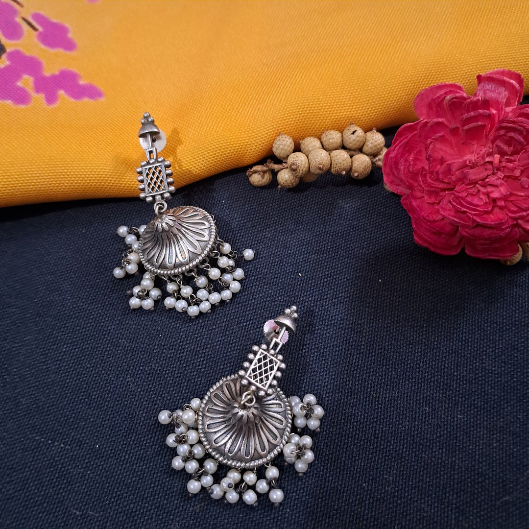 Ekani Rumki Tribal Silver Tone Brass Jhumki Earrings