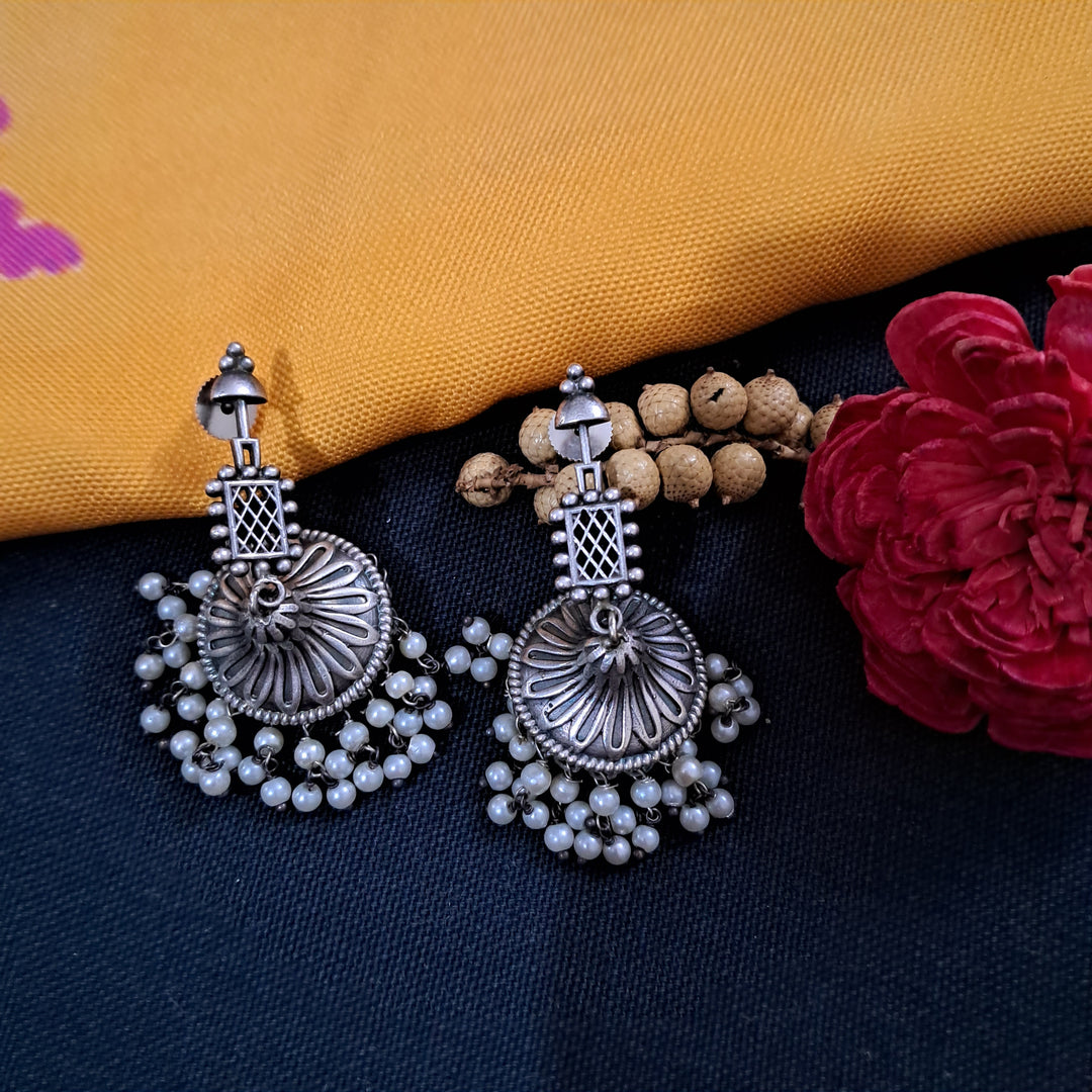 Ekani Rumki Tribal Silver Tone Brass Jhumki Earrings