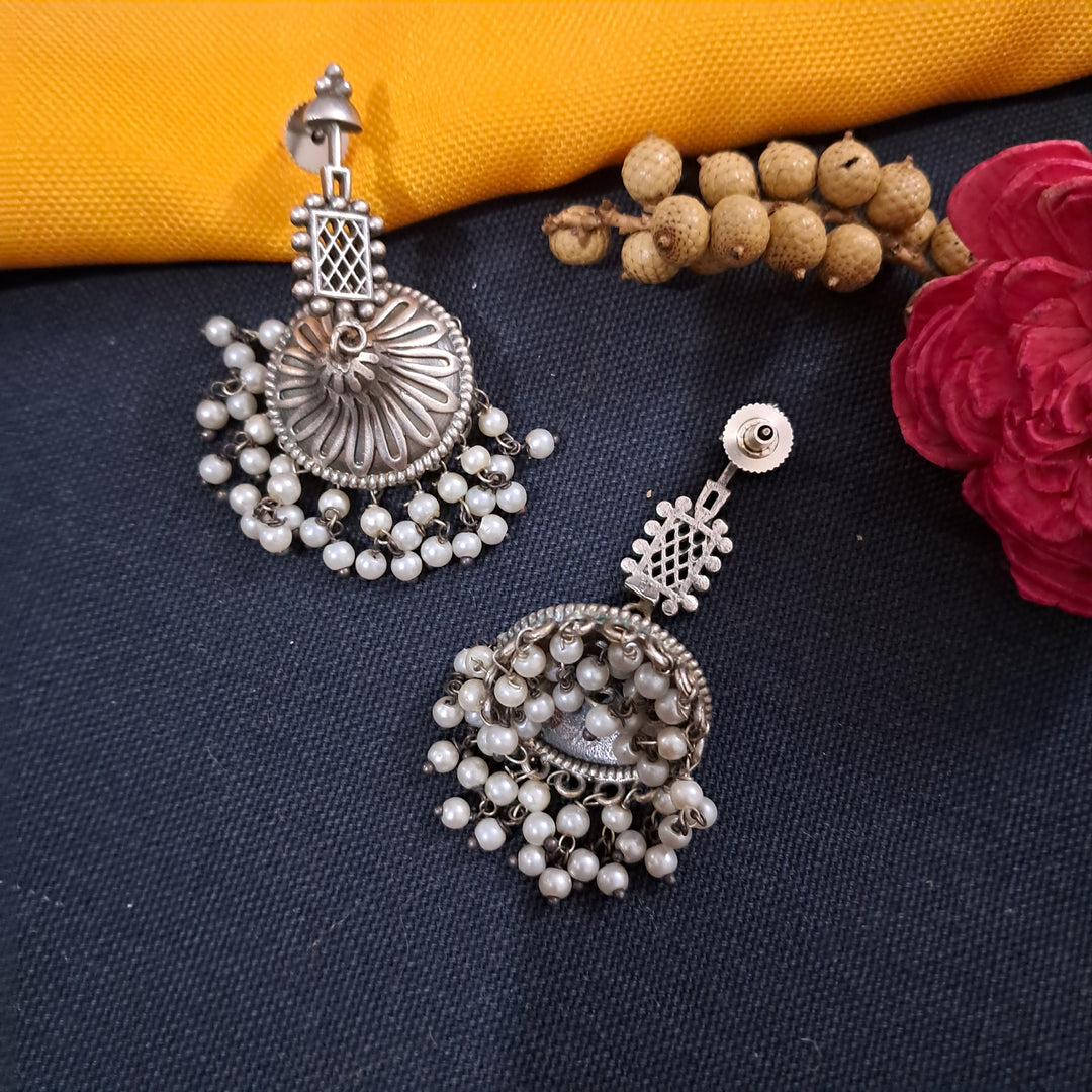 Ekani Rumki Tribal Silver Tone Brass Jhumki Earrings