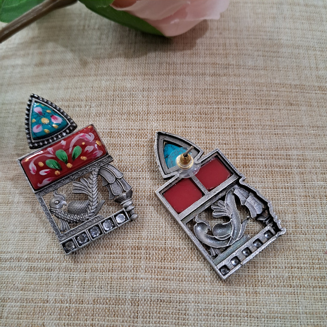 Ekani Shailey Brass Meenakari Stone Stud Earrings