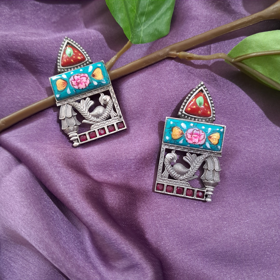 Ekani Shikha Brass Meenakari Stone Stud Earrings