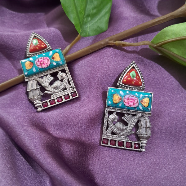 Ekani Shikha Brass Meenakari Stone Stud Earrings