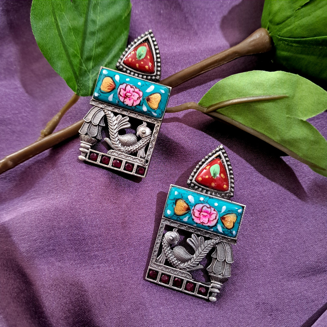 Ekani Shikha Brass Meenakari Stone Stud Earrings