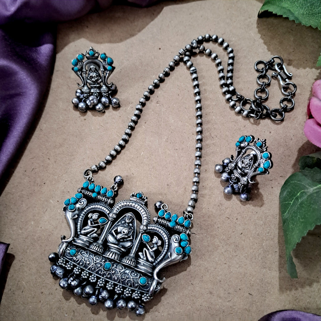 Ekani Jamini Roy Inspired Silver Brass Necklace Set