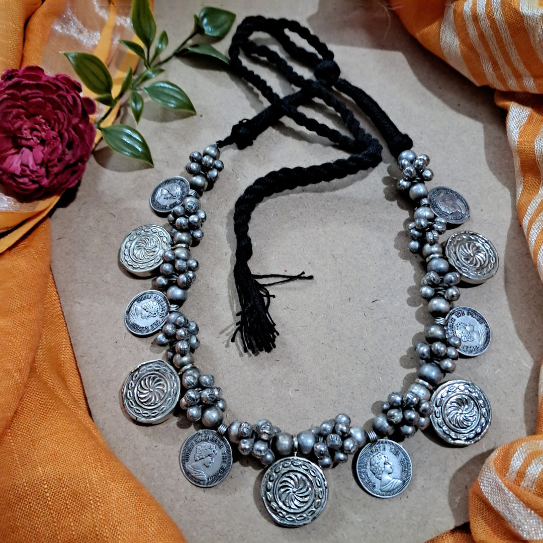 Ekani OM Brass Silver Meenakari Vintage Necklace
