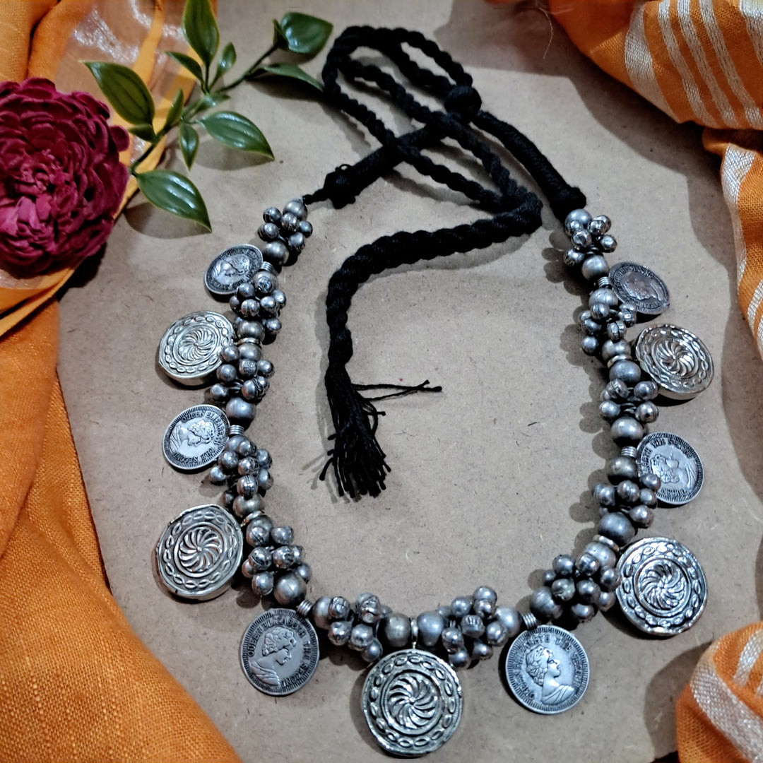 Ekani OM Brass Silver Meenakari Vintage Necklace