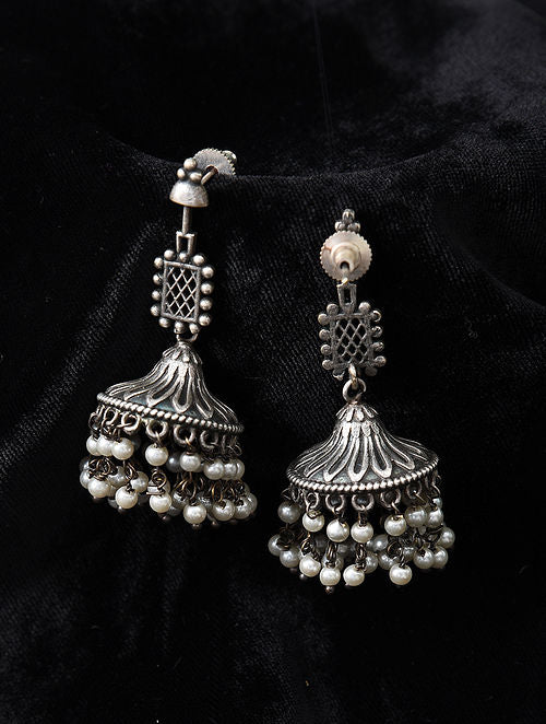 Ekani Rumki Tribal Silver Tone Brass Jhumki Earrings