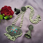 Load image into Gallery viewer, Ekani Faria Silver Pearl Leheriya Meenakari Necklace With Earring
