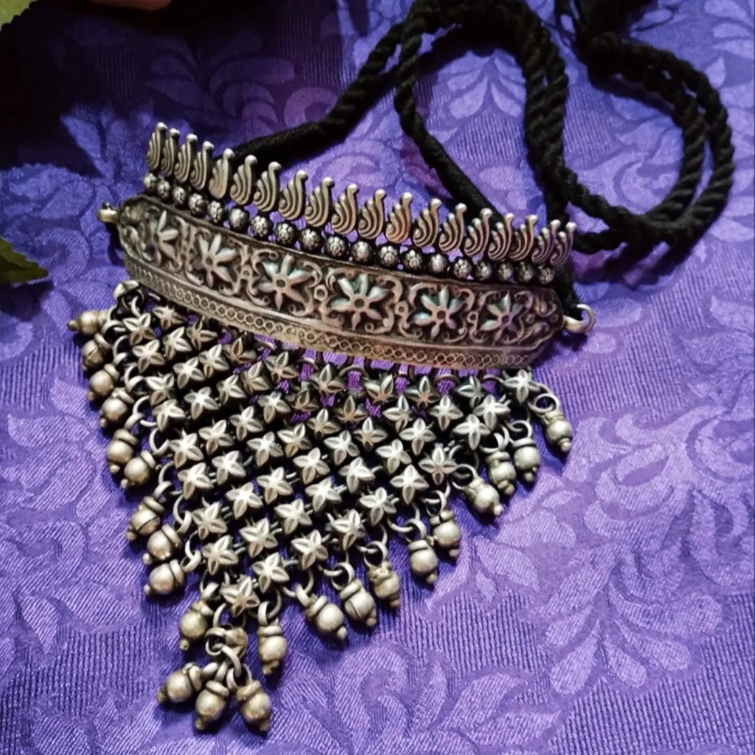 Ekani Kavali Brass Silver Replica Statement Necklace