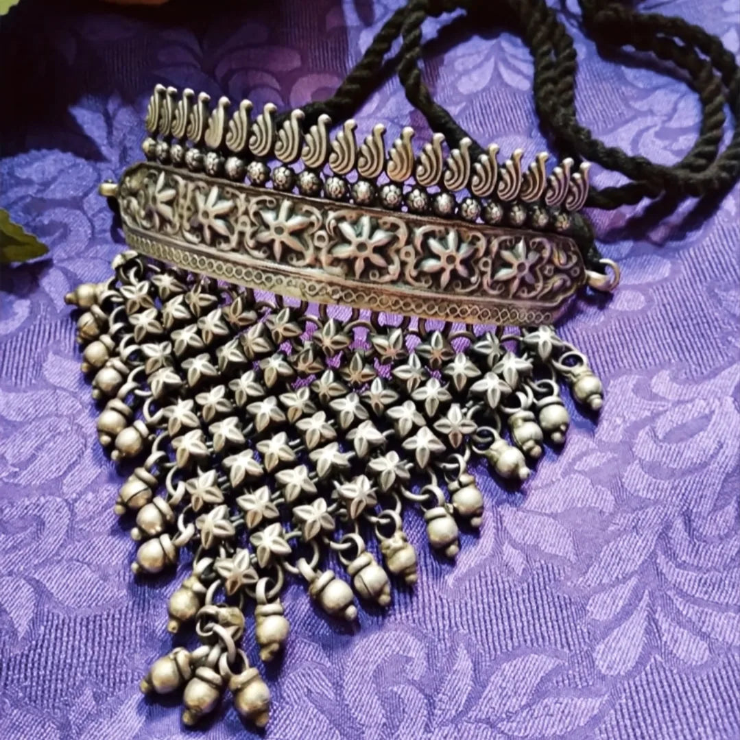Ekani Kavali Brass Silver Replica Statement Necklace