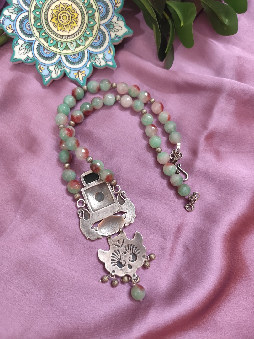 Ekani Bhavika Silver Onyx Fusion Statement Necklace