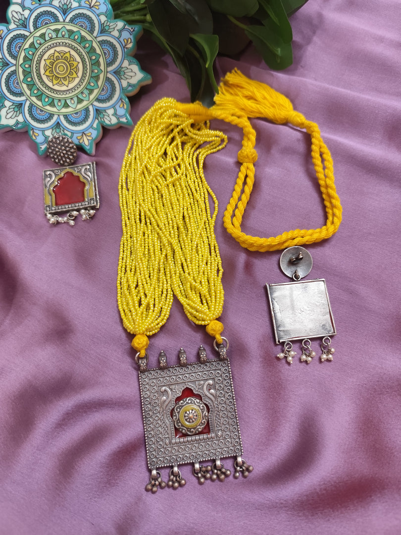 Ekani Raaga Meenakari Beads Jharokha Statement Necklace Set