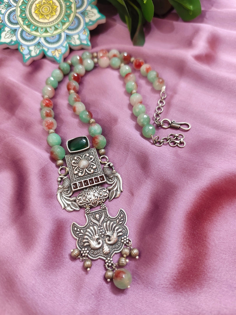 Ekani Bhavika Silver Onyx Fusion Statement Necklace