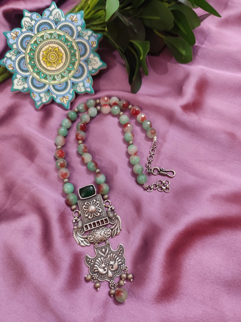 Ekani Bhavika Silver Onyx Fusion Statement Necklace