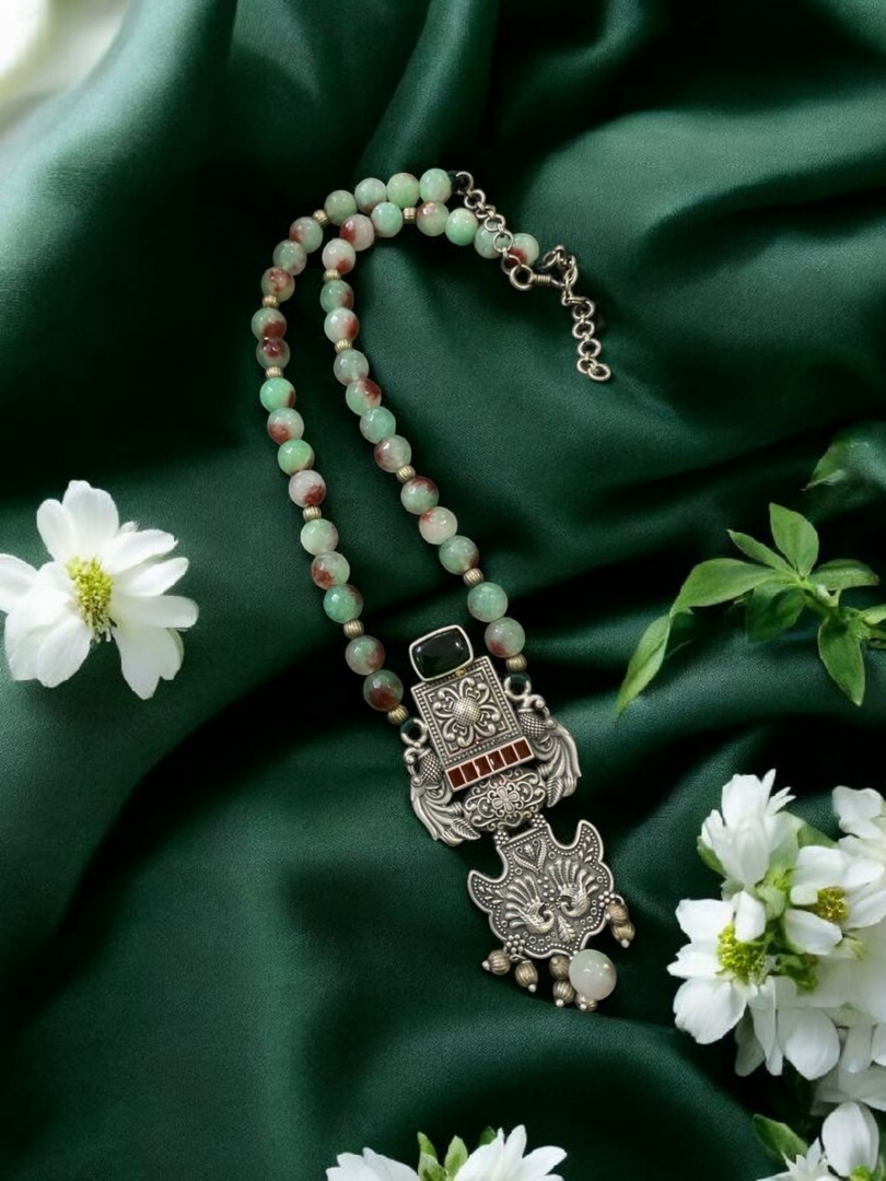 Ekani Bhavika Silver Onyx Fusion Statement Necklace