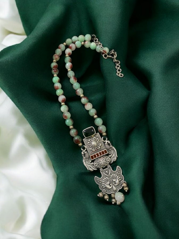 Ekani Bhavika Silver Onyx Fusion Statement Necklace