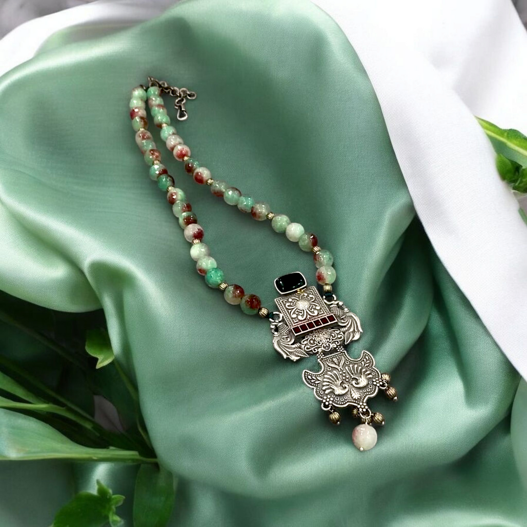 Ekani Bhavika Silver Onyx Fusion Statement Necklace